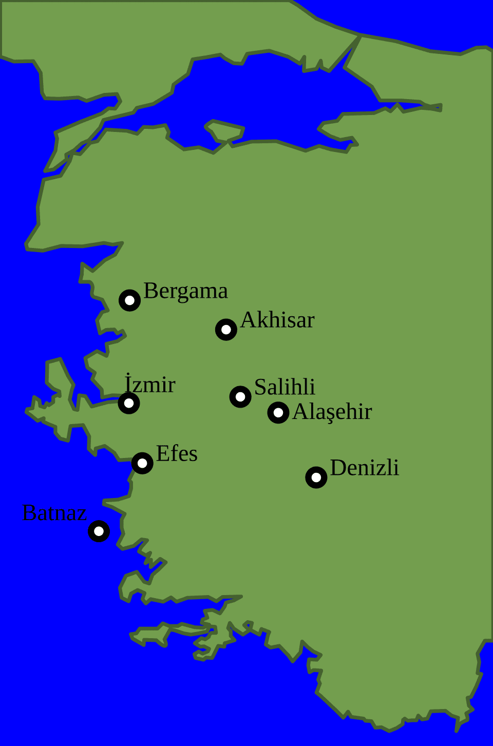 Seven Churches of the Apocalypse — map of Turkey